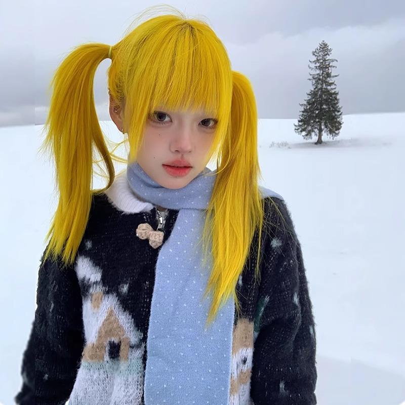 

Милый лимонно-желтый парик, натуральный парик на всю голову для девочек One size жёлтый