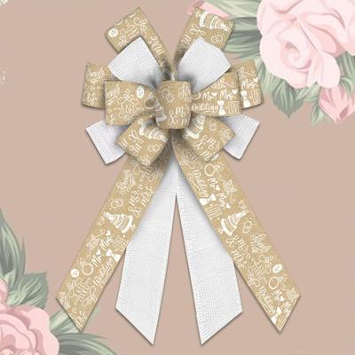 White Natural Linen Wreath Bow Rustic Wedding Cake Decorative Bows for Front Christmas Ornaments Bow for Indoor Outdoor Decor