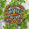 Metal Welcome Sign Mexican Folk Art 8x8 Inch Wall Decor Gift for Home Office