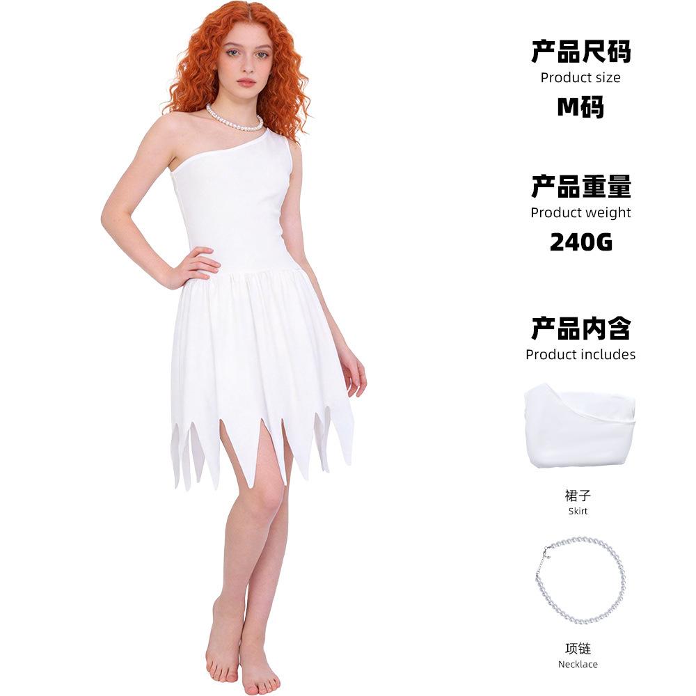 Primitive Wilma Flintstone Wilma Cos Halloween White Shoulder Dress Costume Children 110