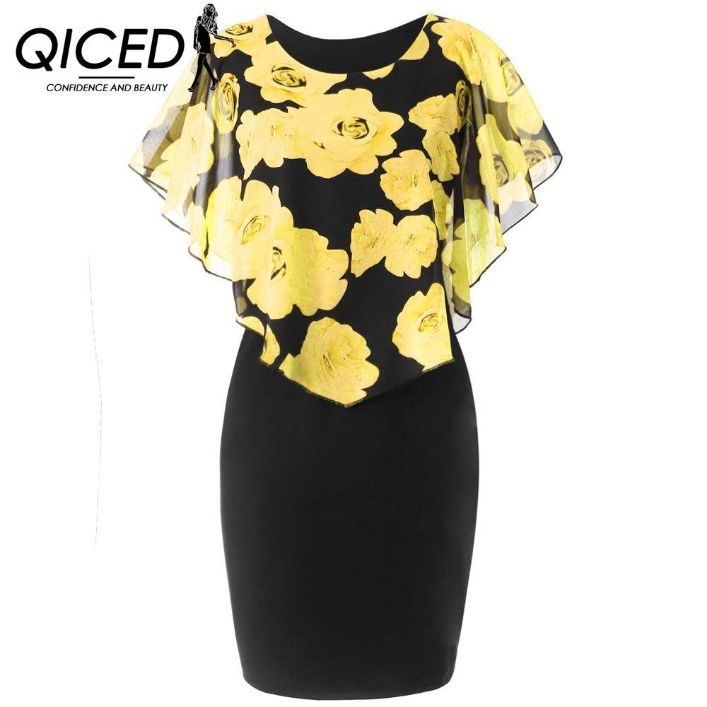 

QICED Черное сексуальное платье с прозрачной шалью и нежным цветочным принтом XXXXXL жёлтый