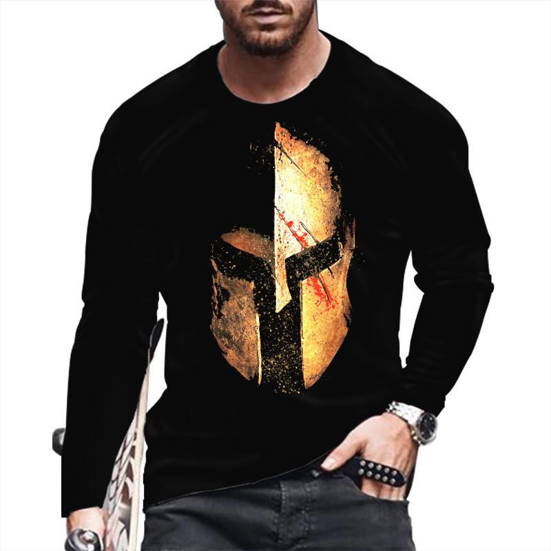 Men Spring Autumn T Shirt Round Neck Long Sleeves Top Men's Sport Wear Plus Size Vintage 3d Print Pullover