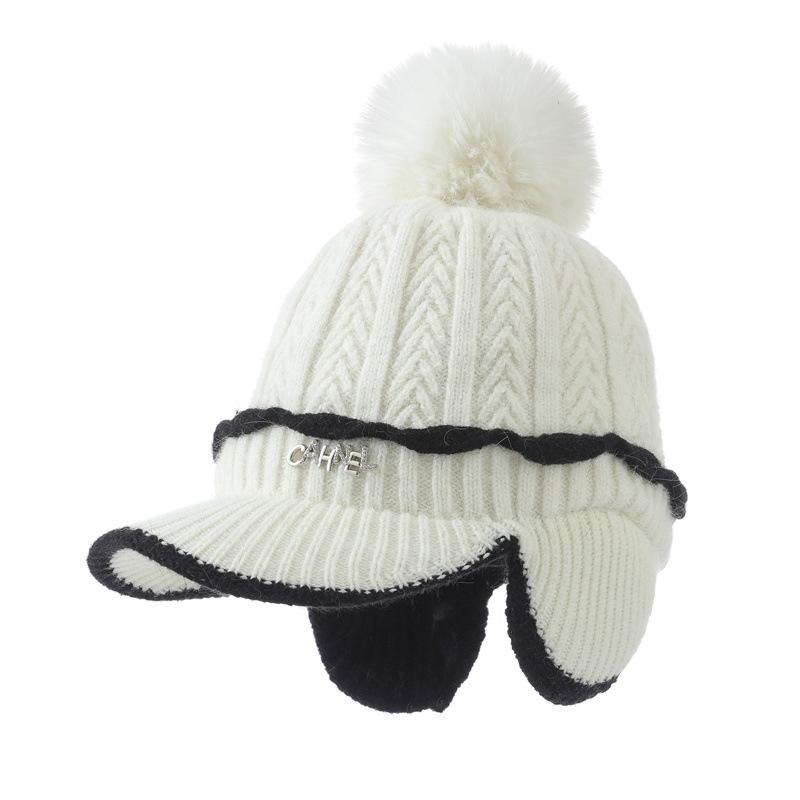 New Fleece Thickened Knitted Cap Women's Autumn and Winter Ear Bag Warm Wool Baseball Cap