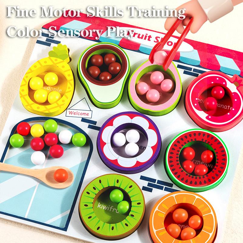Children Fruit Sensory Sorter Montessori Toys Clip Beads Learning Color Shape Fine Motor Skills Educational Games Wooden Toys