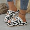 Fashion Camouflage Green Canvas Slide Sandals Woman Chic Fringed Design Buckle Strap Slippers Ladies Cow Print Thick Sole Mule Shoes