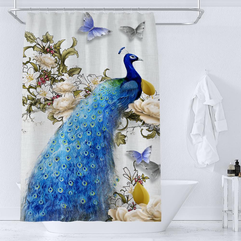 Flower and Bird style Shower Curtain for Bathroom Peacocks Print Polyester Fabric Decorative Bath Curtain Washable Curtain