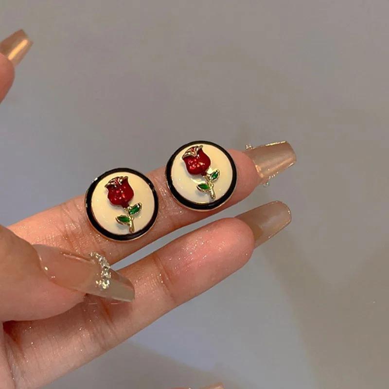Bow Drop Glazed Heart-Shaped Earrings Retro Autumn Winter French Light Luxury Elegant Temperament Women s Party Jewelry Gift