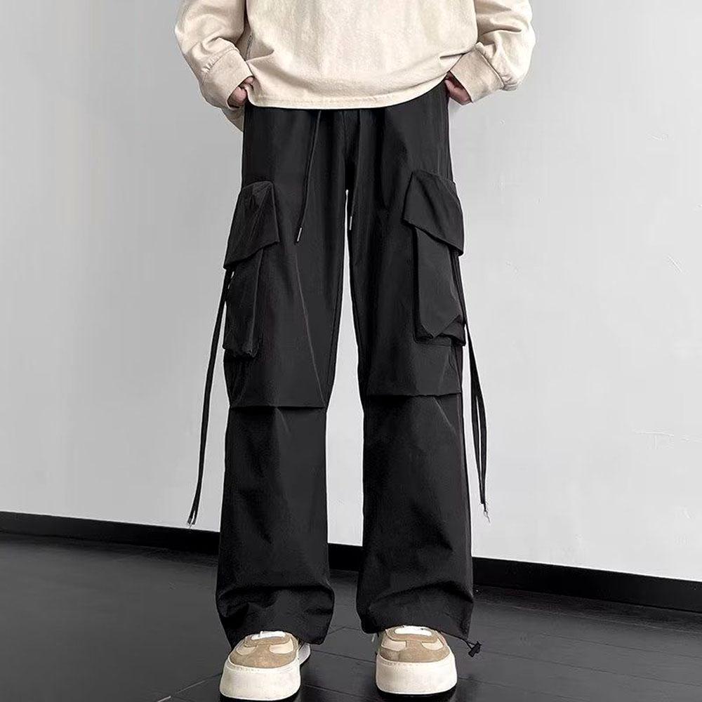 Pantaloni cargo larghi Harajuku Y2K da uomo con coulisse casual Pantaloni con nastro Pantaloni sportivi Pantaloni sportivi streetwear per uomo