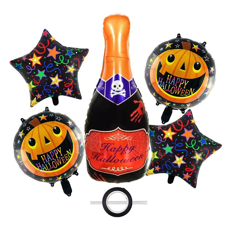 Halloween Pumpkin Star Mummy Witch Vampire Spider Wine Bottle Balloon Bundle Decorative Set