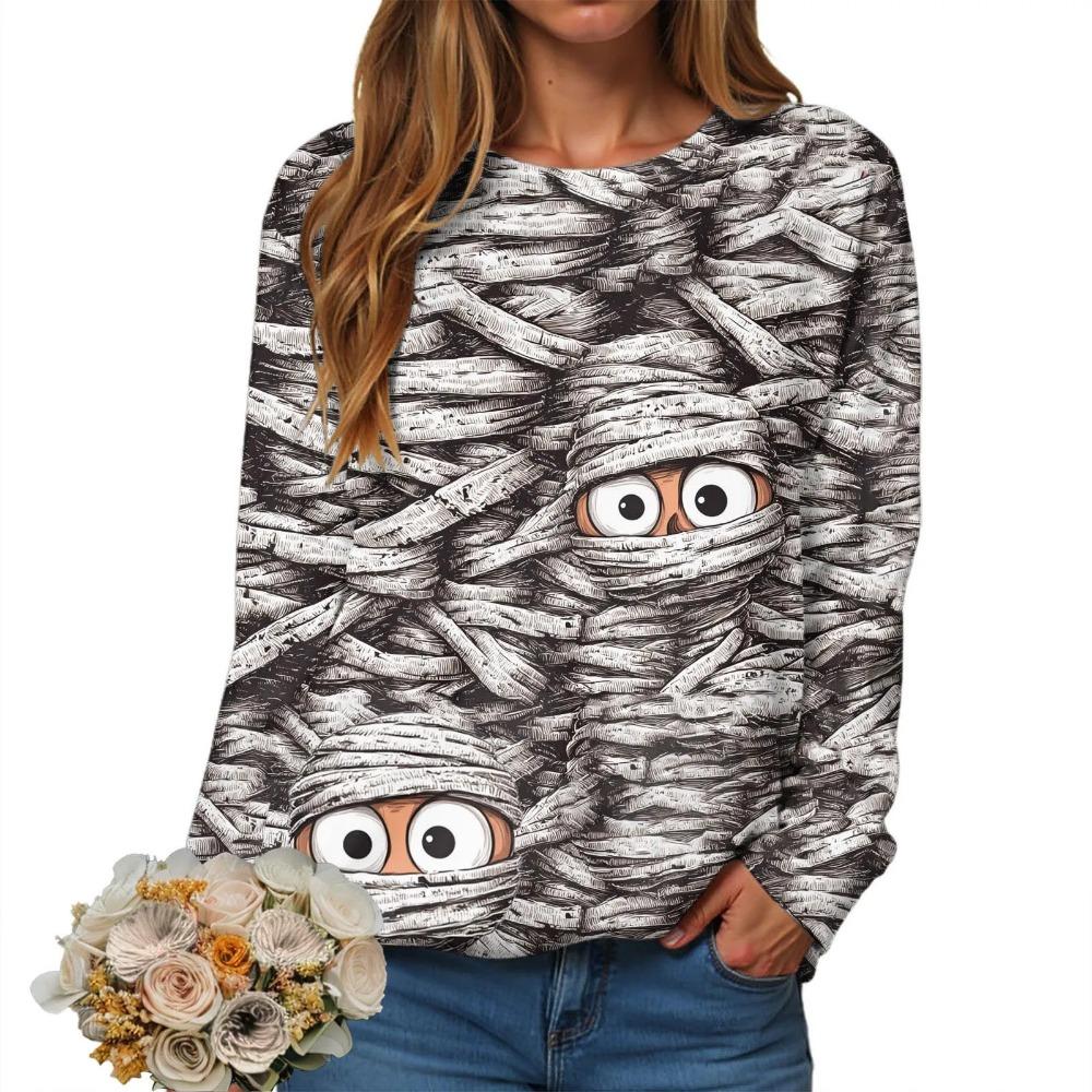 Halloween Serie 3D Digital bedrucktes Damen Harajuku Style Casual Rundhals Langarm T-Shirt