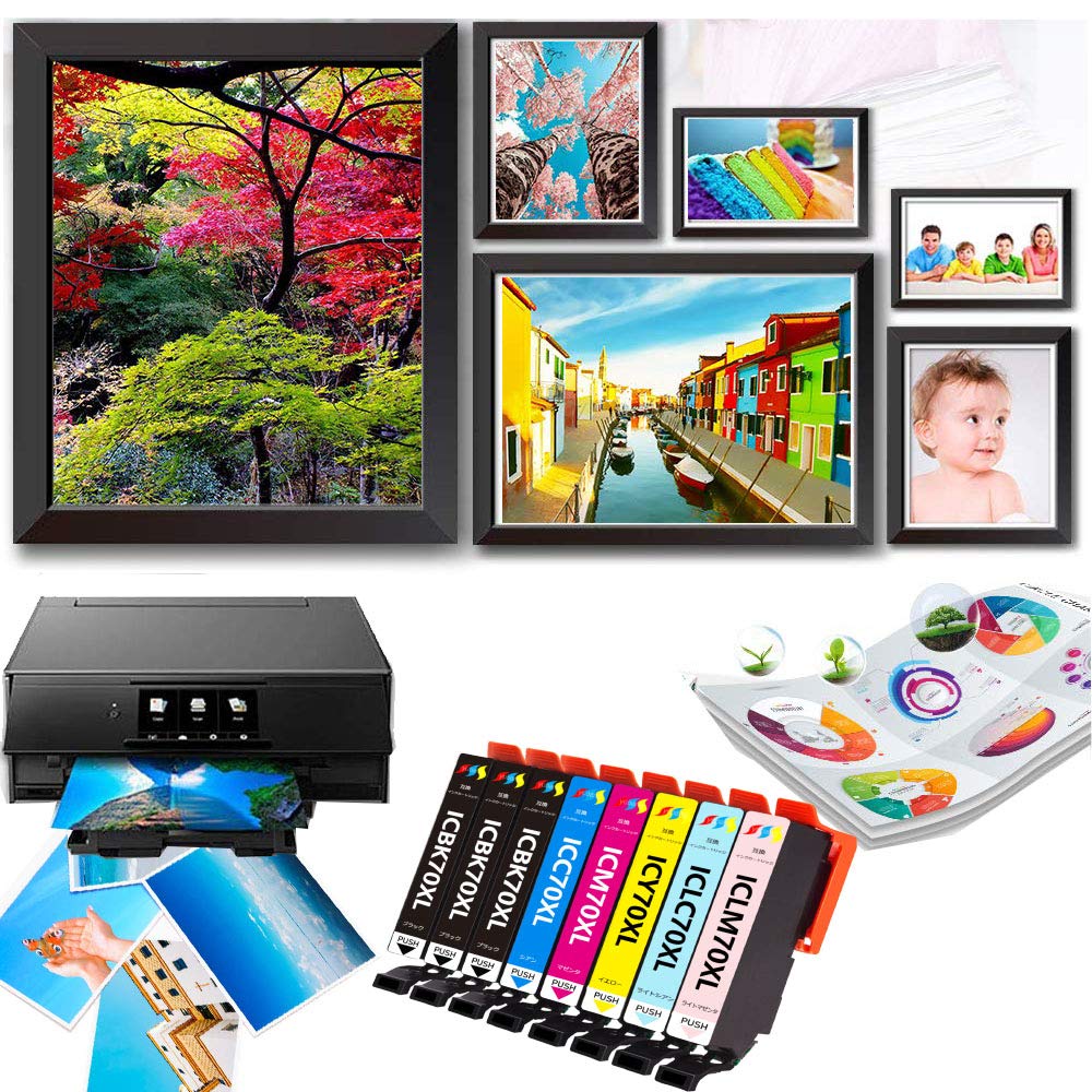 Kompatibilní inkoustová kazeta IC70L IC6CL70L sada barev 2 celková sada Rozšířená verze pro tiskárnu Kompatibilní EP (6 + černá) 8dílné modely EP-706A EP-306