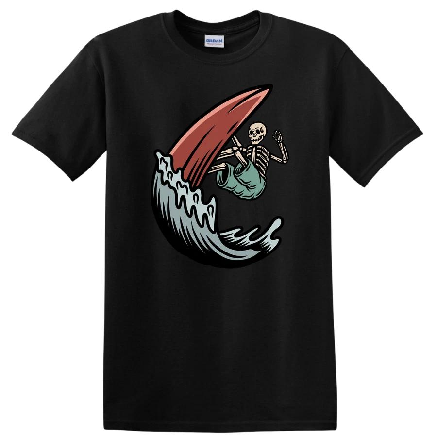 Skeleton Surfing T Shirt Vintage Graphic Surfboard Waves Tee Fun Design L