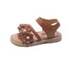 Girls Weave Sandals with Flowers 2025 Brand New Fashion Kids Floral Summer Beach Shoes Open Toes Anti-skid Soft Princess Sweet