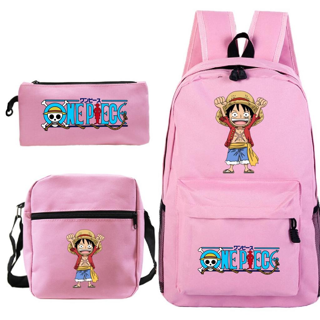 New Animation One Piece Printed Backpack for Primary and Secondary School Students Large Capacity School Bag Combination Three-piece Set