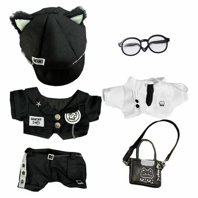 Niannyyhouse 20cm Plush Clothes Set for Black Cats (Hat, Jacket, Shirt, Shorts, Backpack, Glasses, Dress-Up, Cotton Doll, Accessories)