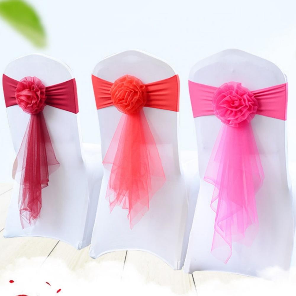 Organza Ribbon Decoration Polyster Flower Chair Back Strap Chair Sashes Romantic European Floral Sash For Chair Back Decor Event