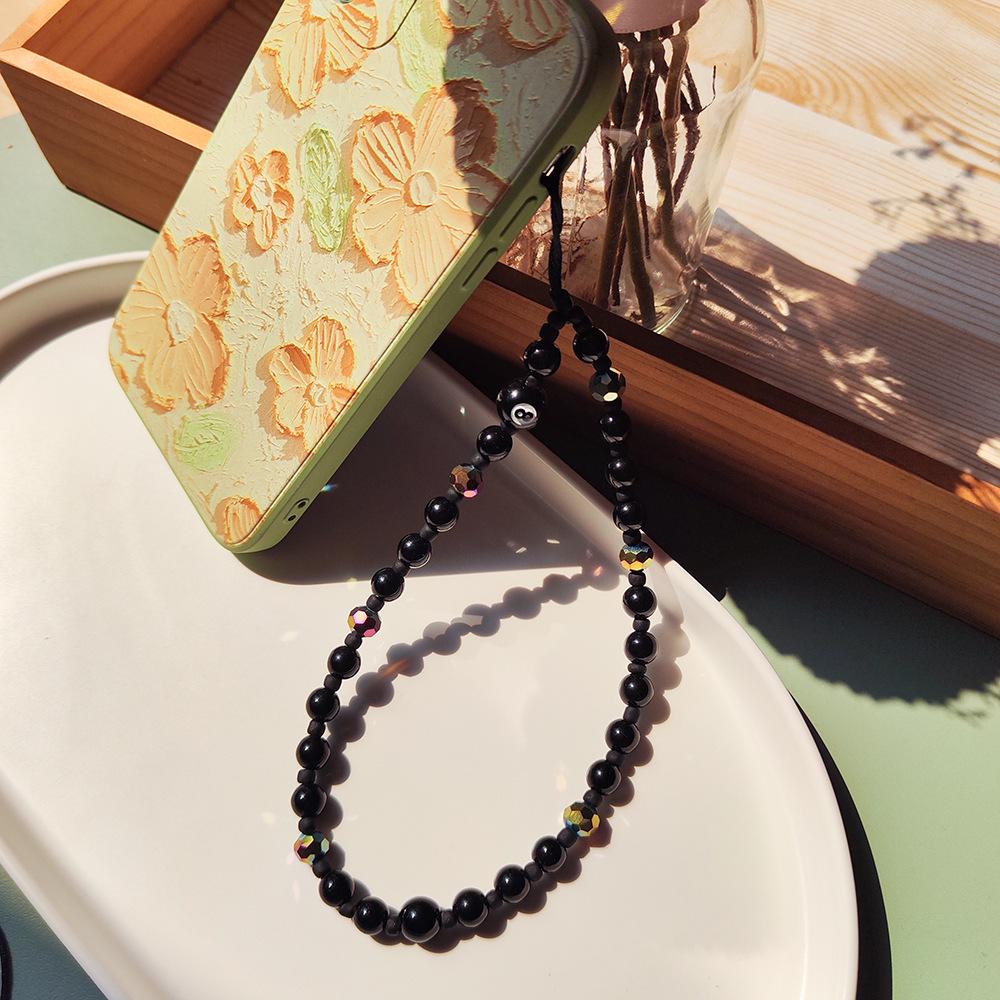 KKBEAD Snooker Number 8 Black Crystal Beaded Pendant Phone Lanyard