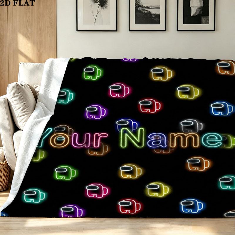 1PC Among Us Custom Name Patterned Flannel Blanket Suitable For All Seasons for Home Decor Warmth and Comfort Gifts Holiday Present