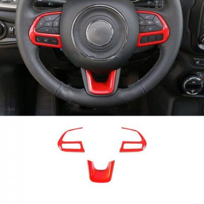 Car Steering Wheel Switch Button Trim 3PCS For Jeep Compass 2017- Bright Red