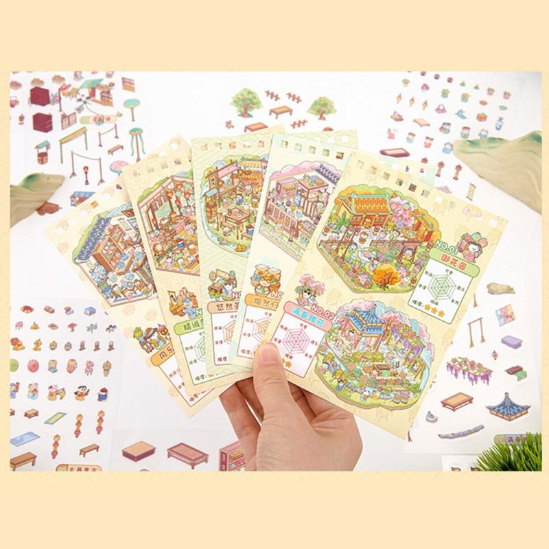DIY Decorative Sticker Chinoiserie Theme Landscape Sticker Book Scene Sticker Journal Supplies Gift for Kid Child