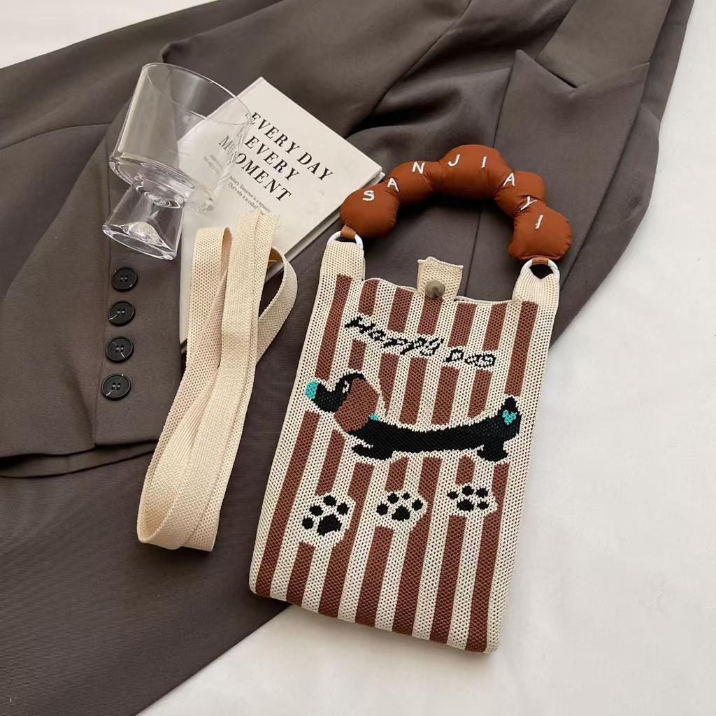 Sommer Damen Niedliche Mini-Tasche Vielseitige Mode Handytasche Cartoon Gestrickte Handtasche Umhängetasche Umhängetasche