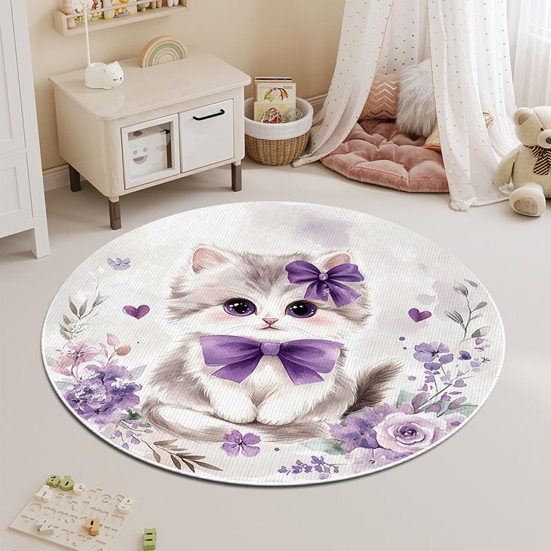 Round Carpet Bedroom Stain-resistant Cartoon Cat Bedside Children's Rug Floor Mat Living Room Washable Thickened Coffee Table Mat