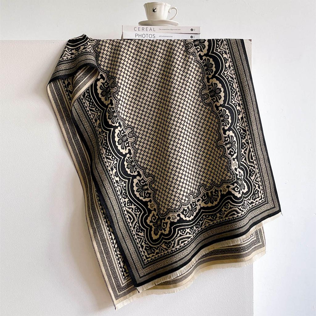 Winter Warm Reversible Faux Cashmere Blanket Scarf Ladies Retro Luxe Baroque Paisley Ornate Medallion Large Coat Shawl Wrap