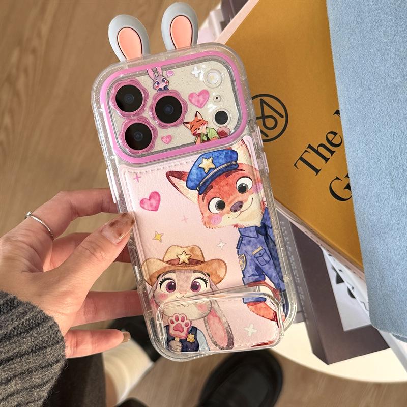 Cartoon Judy Nick Police Uniform Stand Case for iPhone 17/16 Pro Max/15/14