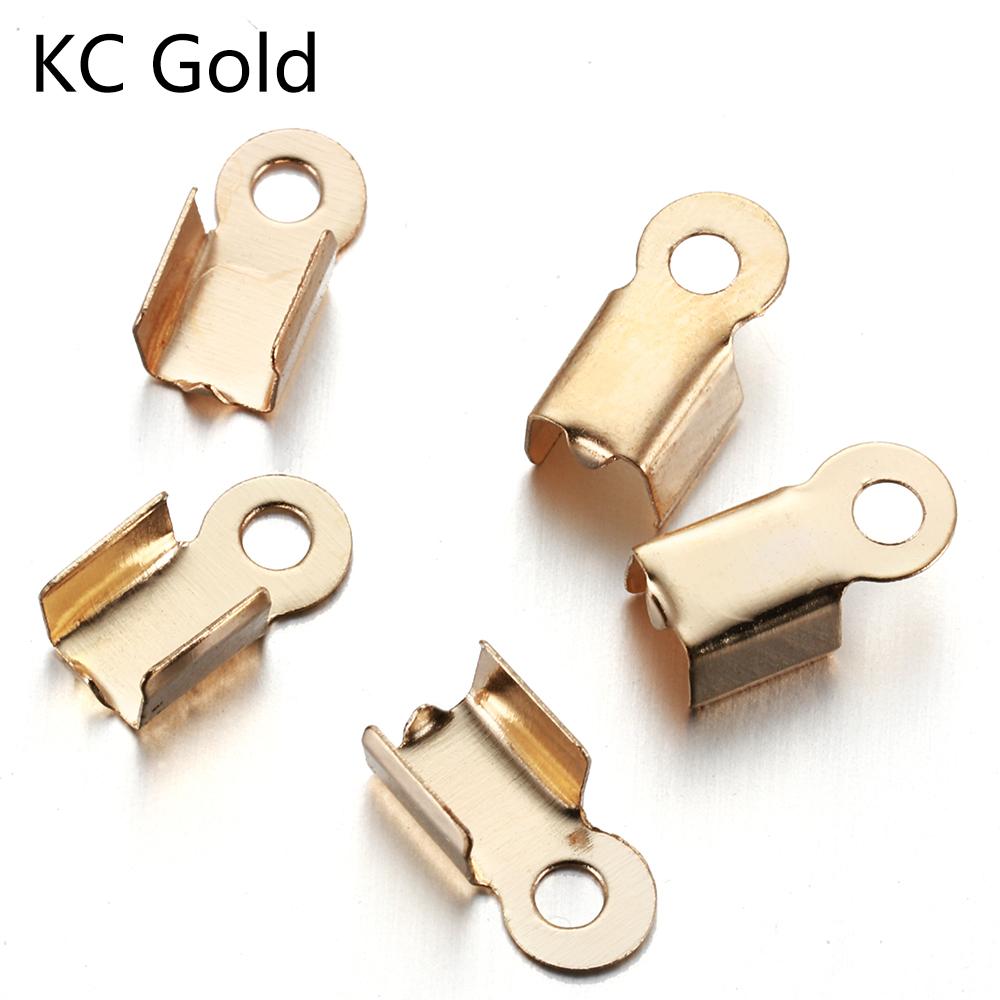 200pcs Cove Clasps Cord End Caps String Ribbon Leather Clip Tip Fold Crimp Bead Connectors for Jewelry Making DIY Supplies
