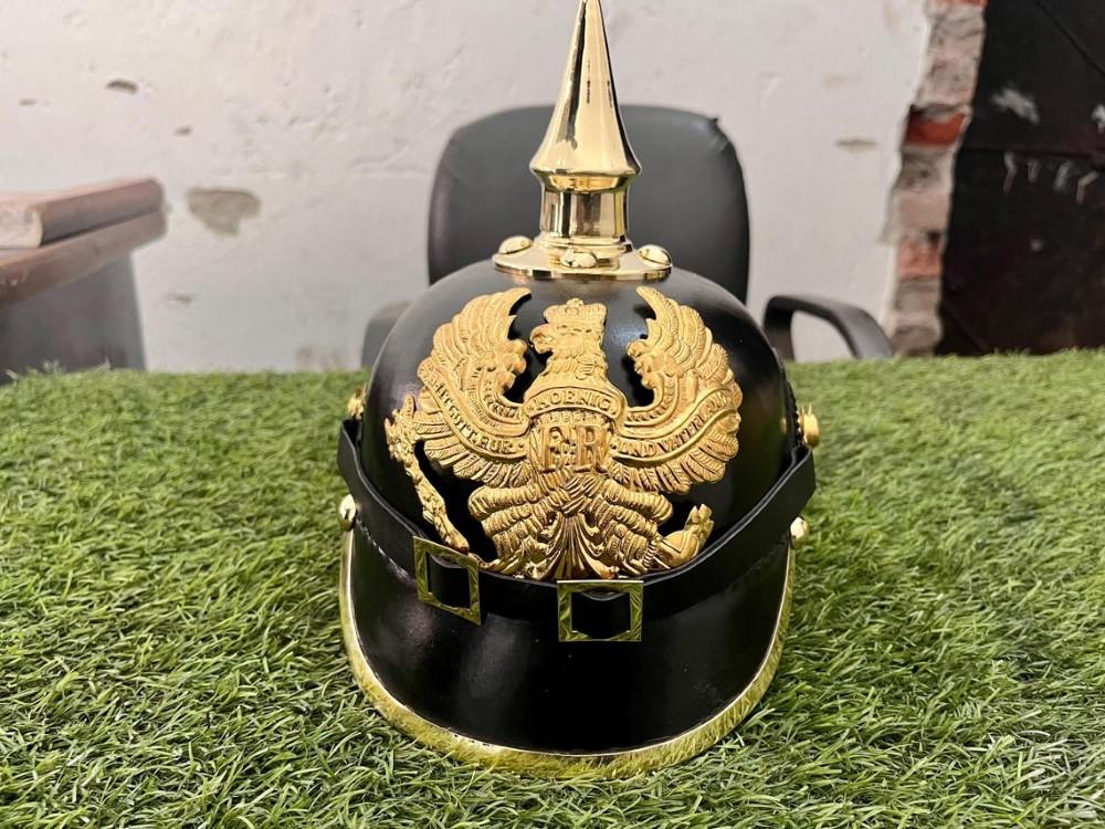 German Leather Pickelhaube Helmet Prussian Helmet, Spiked German Officer Gift