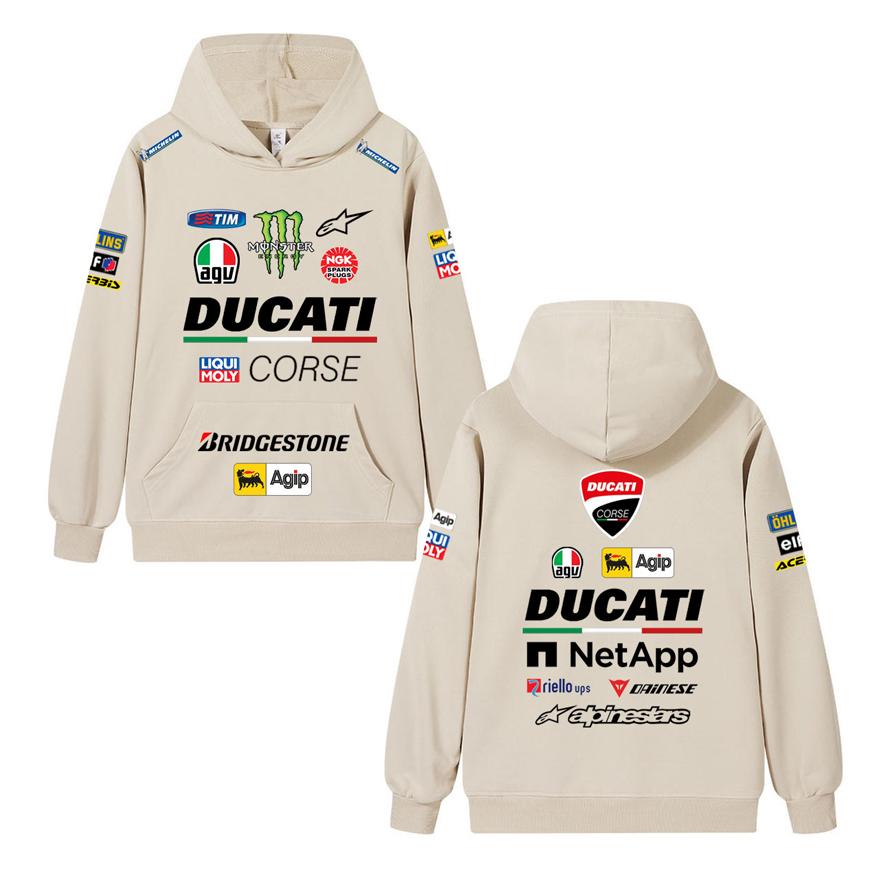 Ducati Felpa Corse MotoGP Racing, Unisex Oversize Streetwear Pullover con Stampa Completa Logo Sponsor