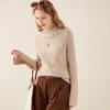 TUHUANG Women's Pure Wool Striped Colorblock Half-High Collar Sweater