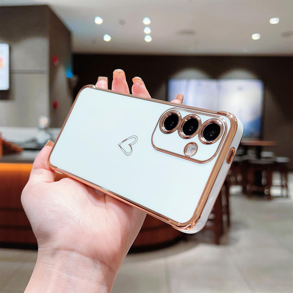 For Samsung Galaxy S24+ Case Love Heart Pattern TPU Phone Cover Electroplating Edge