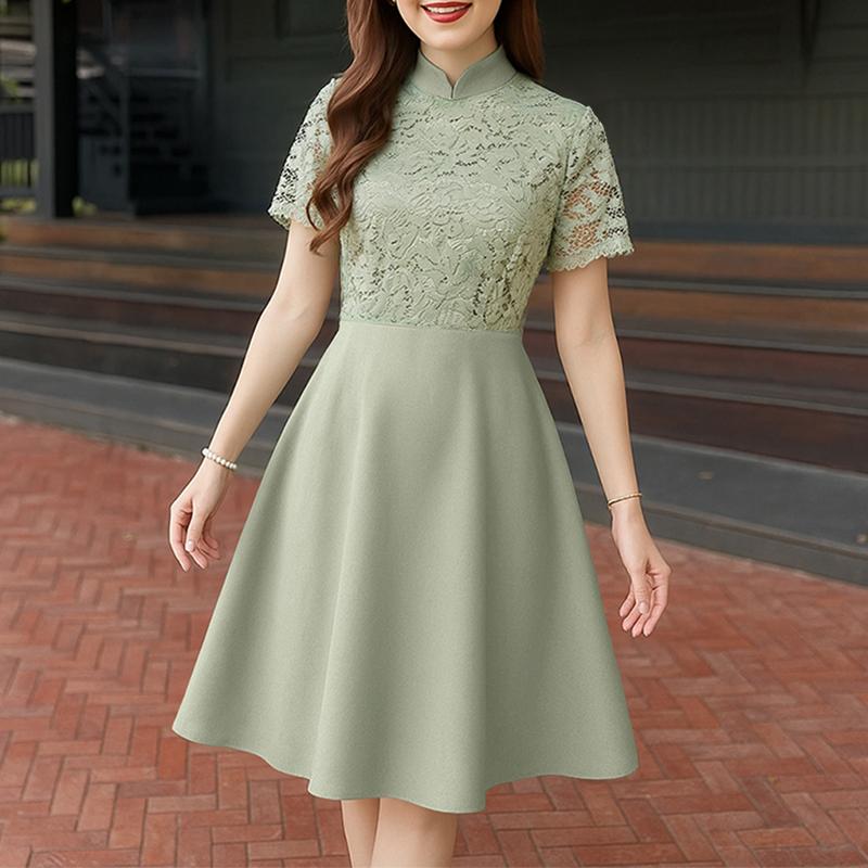 

ZANZEA Женское летнее повседневное платье с кружевной вставкой и коротким рукавом 5XL