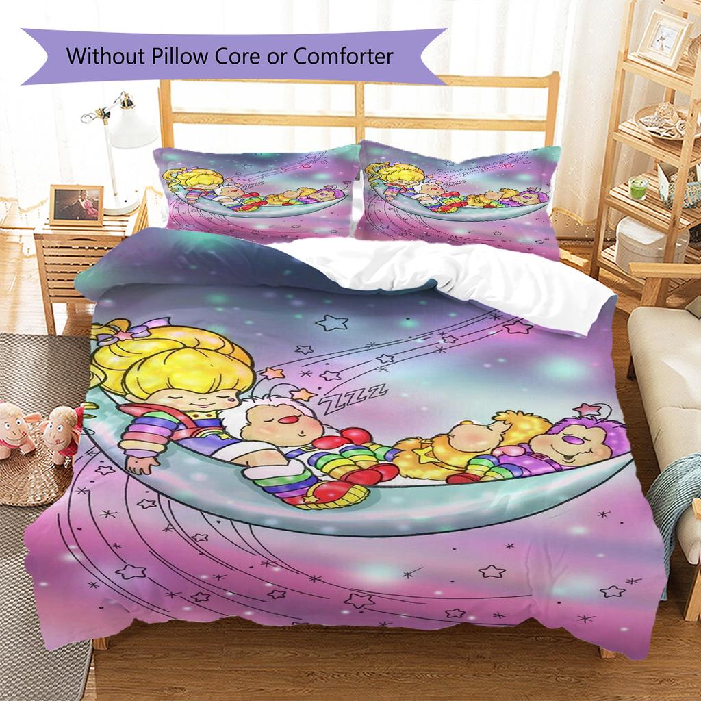 Rainbow Brite Pattern Bedding Quilt Set Quilt Cover Pillowcase Home Decoration Gift (1 * Duvet Cover + 2 * Pillowcase, Without Core)