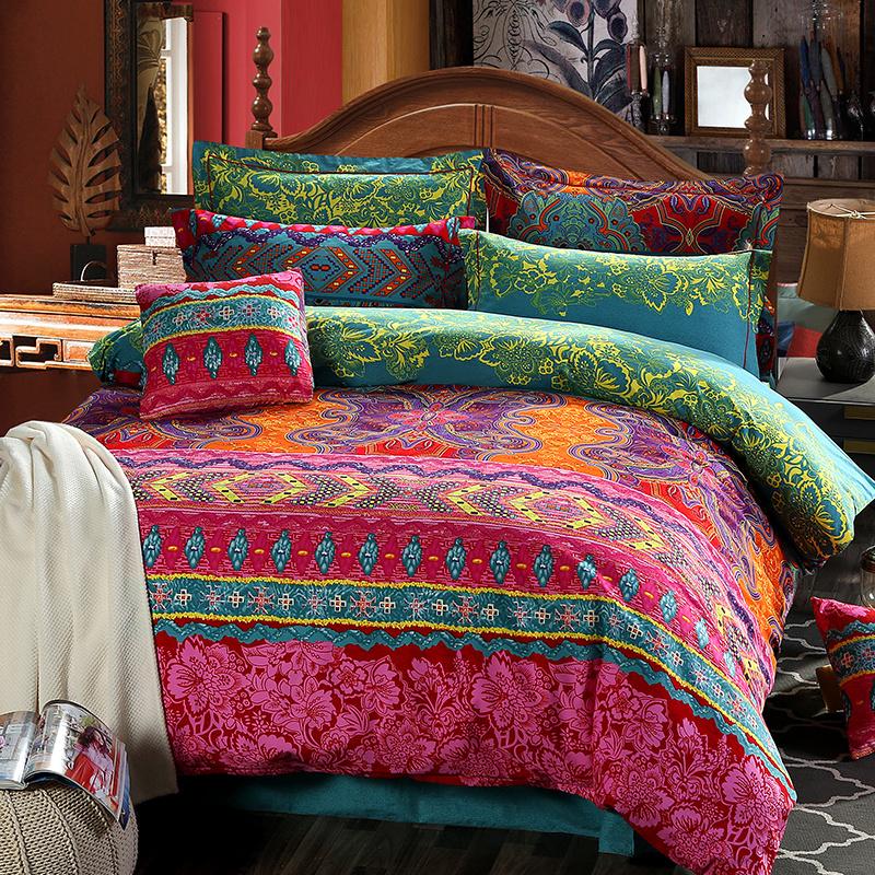 Thickened Four-piece Home Textile Set with Ethnic Pattern Bed Sheets and Quilt Covers