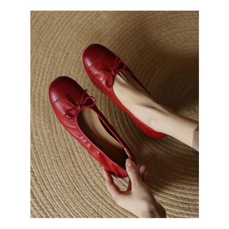 

Retro Shallow-mouthed Single Shoes Women s Flat Versatile Shoes Super Soft Ballet Shoes 34 червоний