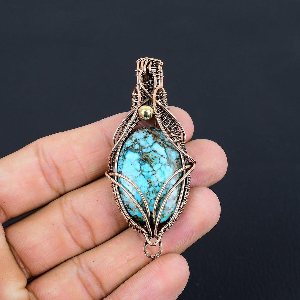 Türkis Edelstein handgemachte reine Kupferdraht gewickelt wundervoller Schmuck Anhänger