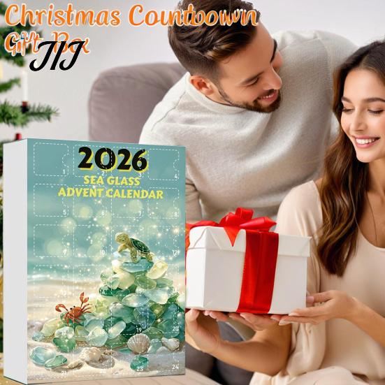 Festive Home Hanging Decorations 2026 Sea Glass Style Christmas Countdown Calendar Blind Box, 24Pcs Unique Tree Pendants Acrylic Ornaments,