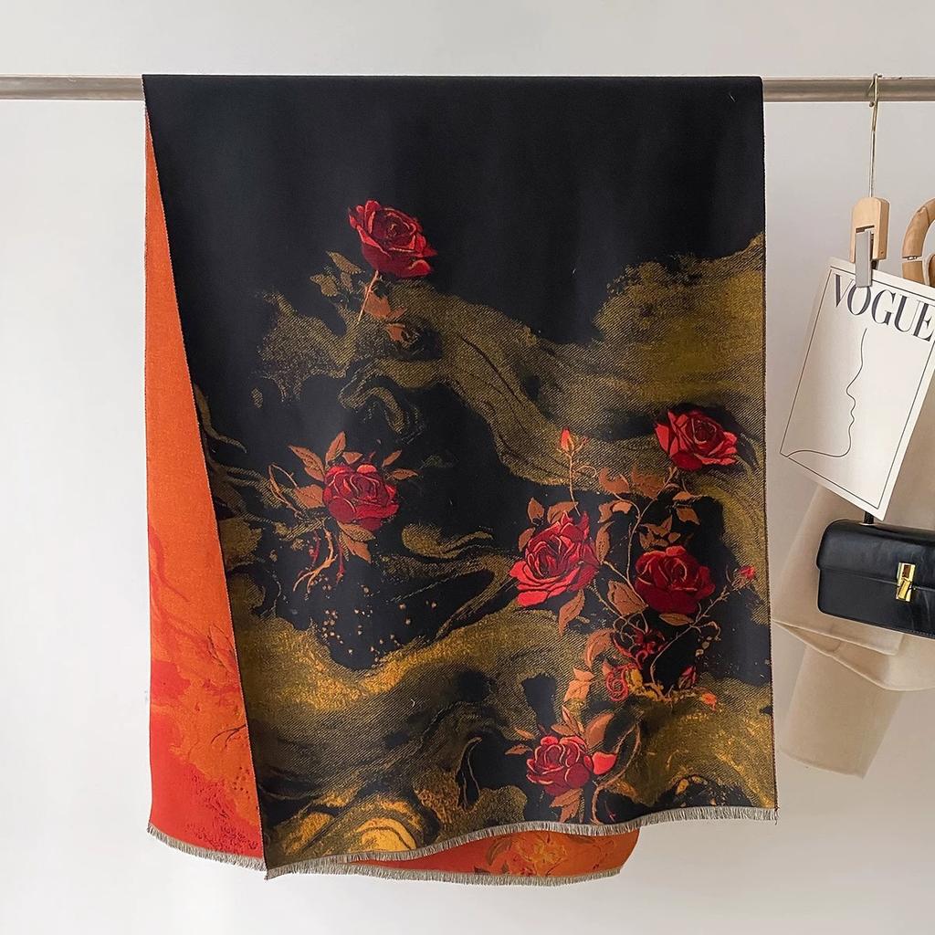 Women Winter Faux Cashmere Travelling Shawlscarf Ethnic Long Cobra Printed Warm Pashmina Scarf 188X70Cm