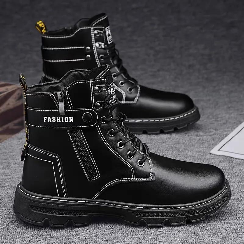 High Top Men's Shoes for Spring and Autumn, New Anti Slip and Waterproof Desert Boots, Outdoor Zipper Hiking Shoes, Work Boots