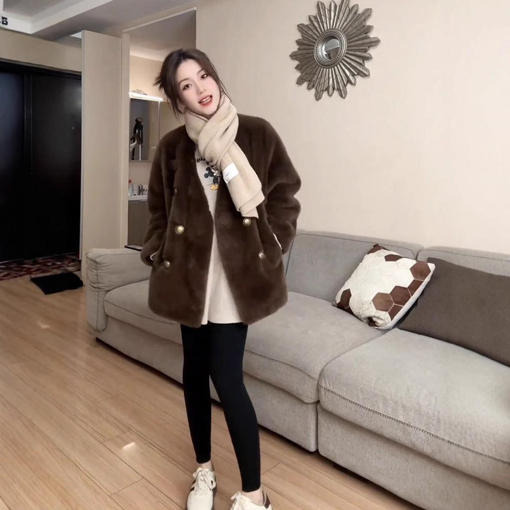 Xiaoxiangfeng v-neck mink fur integrated coat for women's 2024 winter new temperament versatile thickened fur coat