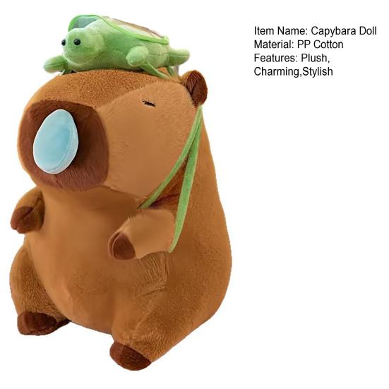 Capybara Plush Doll Soft Stuffed Animal Pillow Comfortable Hugging Toy with Cute Turtle Accessory Cozy Cushion Gift for Kids Adults