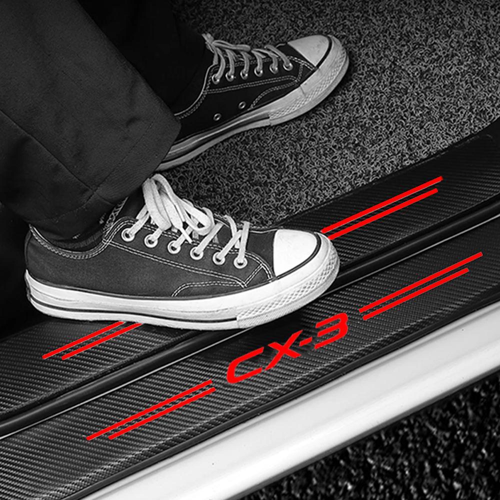 Car Door Sill Protective Sticker Carbon Fiber Leather Threshold Strips for Mazda CX3 Logo Trunk Bumper Scratch Guards Decals