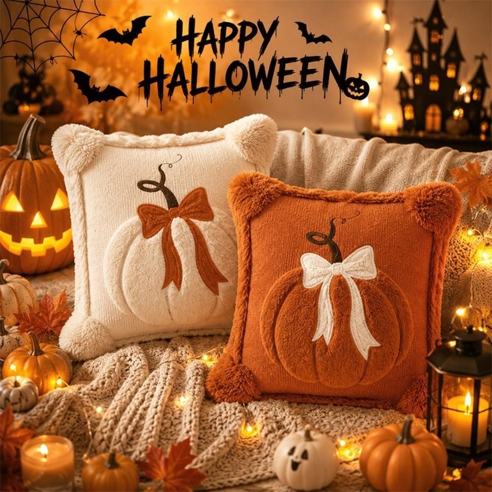 Pumpkin Tufted Throw Pillow Cover Halloween Style Plush Pillow Covers New Cushion Cover  Fall Decor