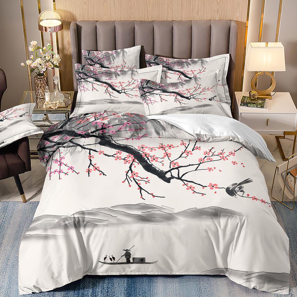 3D Printing Ink Painting Landscape Bedding Quilt Set Three-Piece Custom