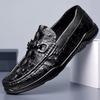 Spring new first-layer cowhide men's beanie shoes crocodile pattern leather casual shoes men's fashion trend men's shoes