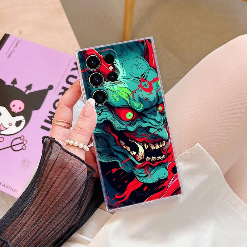 Oni Maske Kunst Drache Klare Hülle Für Samsung Galaxy S26 S25 S24 S23 Ultra S20 S21 FE S22 Plus S26 Ultra S25FE 5G Weiche Handyhülle