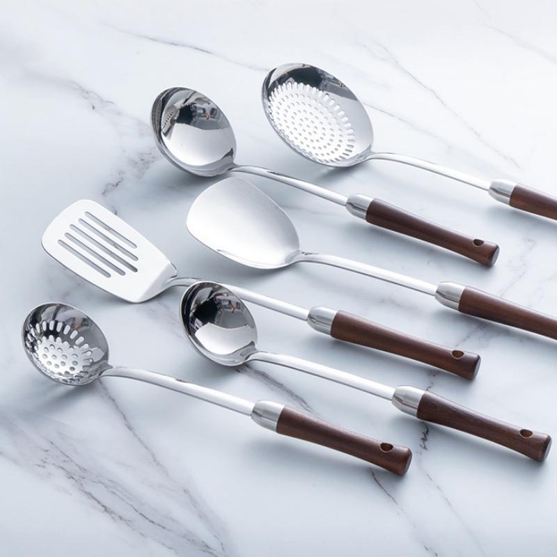 HANYANG Holzgriff, Edelstahl-Kochgeschirr, 304 Edelstahl, Spatel, Fondue-Topf, großer Trichter, Küchenutensilien