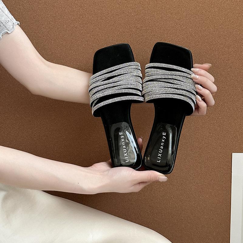 Premium flat-bottomed one-word drag shoes summer French beautiful outer wear with skirt casual beach women's wedge heel sandals